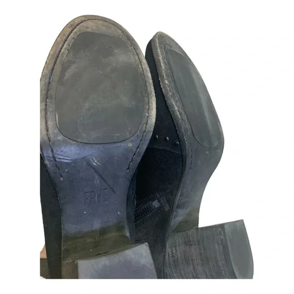 FRYE Women's Short Boots with Studded Detail Black Suede Short Booties Zipper - Picture 7 of 9